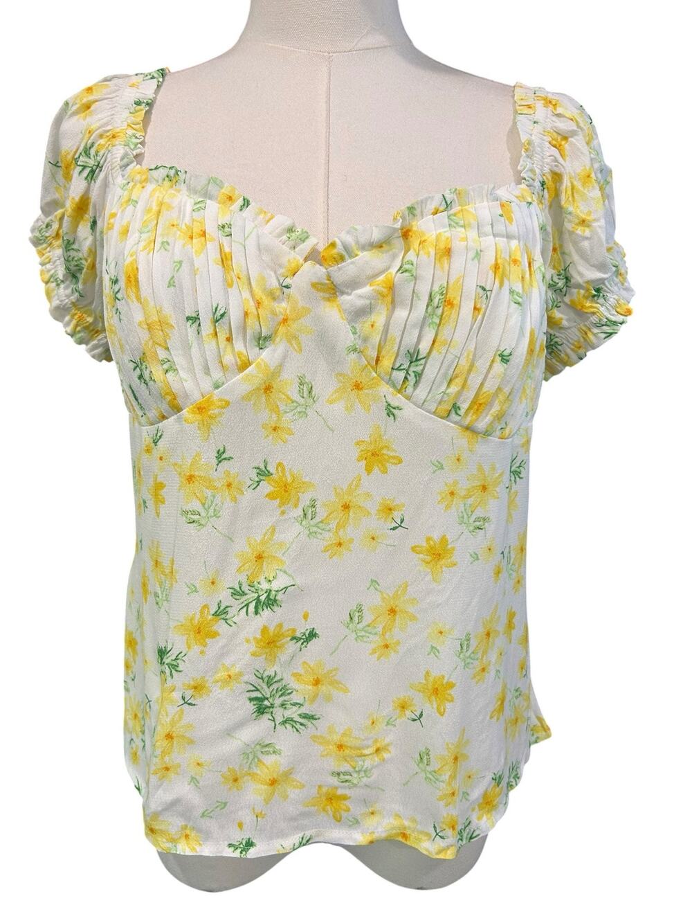 Sophie Rue Yellow Floral Baby Doll Top Milkmaid Puff Sleeves Peasant Size Med